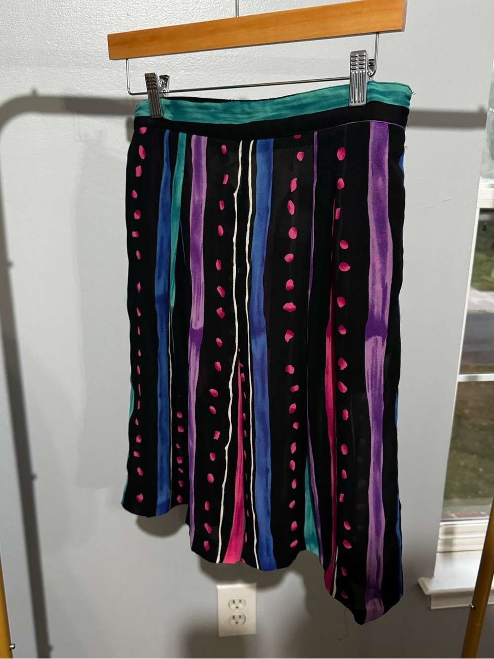 Vintage Sheer Black Multicolor Stripe Midi Shorts w Pink Accents 80s Style Neon